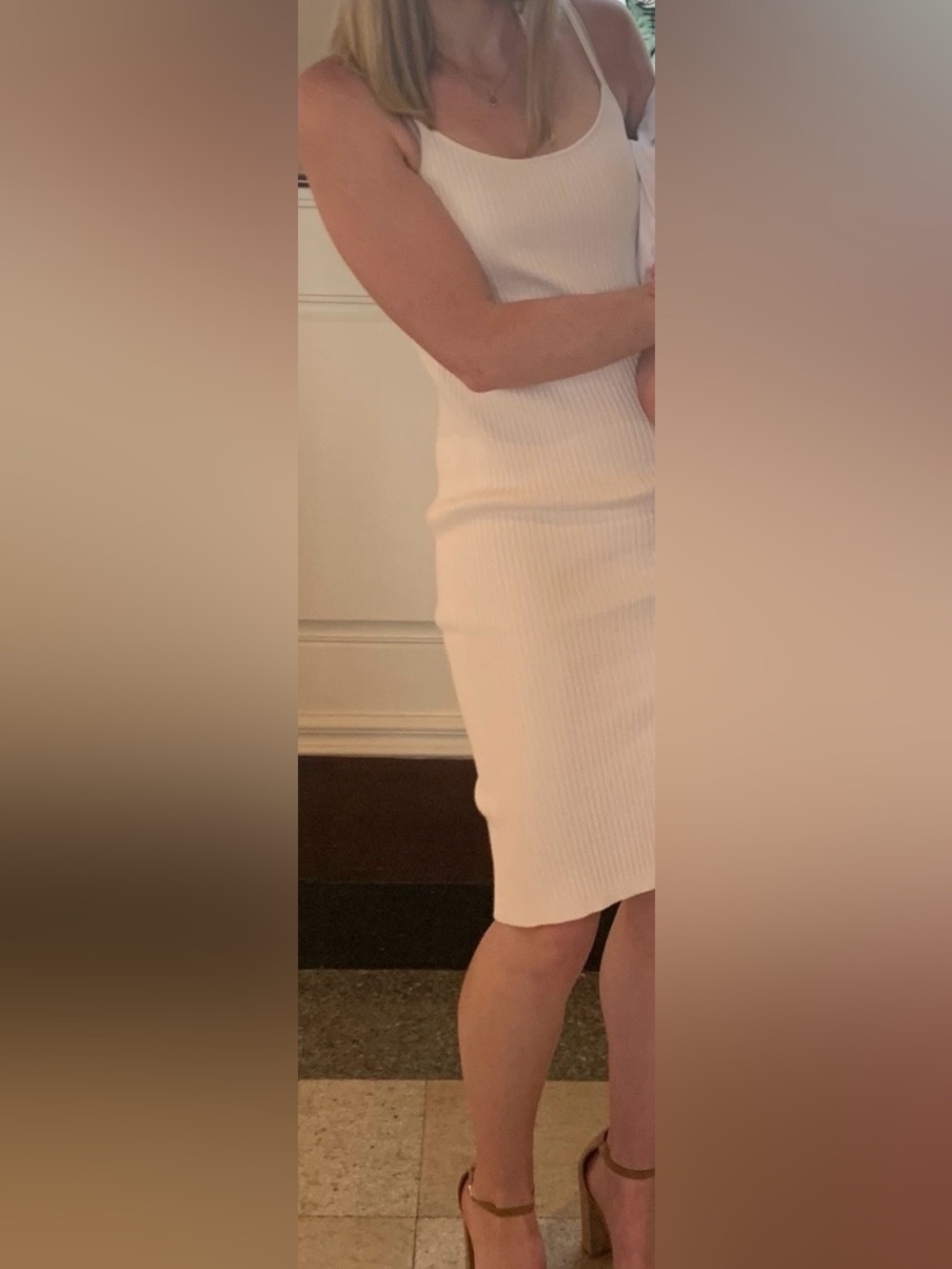 BANANA REPUBLIC Ribbed Creamy White Tank Slip Dress Midi Ribbed Cream - Small - Picture 2 of 5